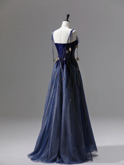 Classy Ball Gown Straps Blue Tulle Prom Dresses Birthday Dresses Dance Party Dress Graduation Prom Dresses DP506