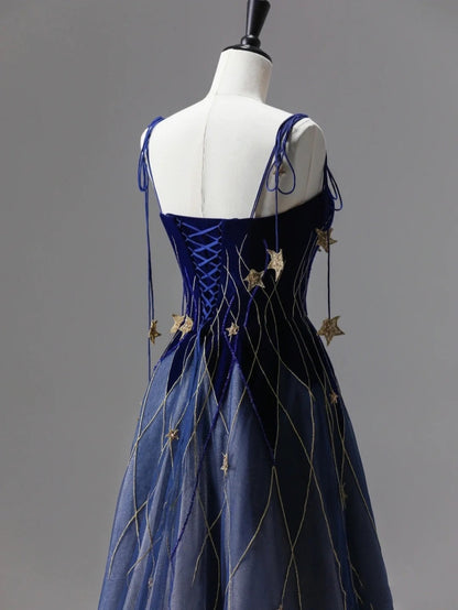 Classy Ball Gown Straps Blue Tulle Prom Dresses Birthday Dresses Dance Party Dress Graduation Prom Dresses DP506