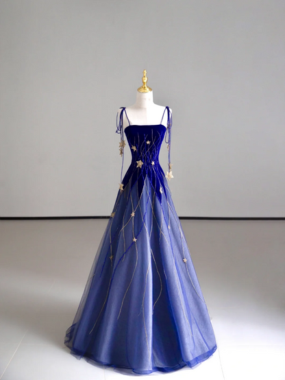 Classy Ball Gown Straps Blue Tulle Prom Dresses Birthday Dresses Dance Party Dress Graduation Prom Dresses DP506