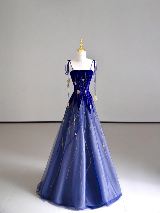 Classy Ball Gown Straps Blue Tulle Prom Dresses Birthday Dresses Dance Party Dress Graduation Prom Dresses DP506