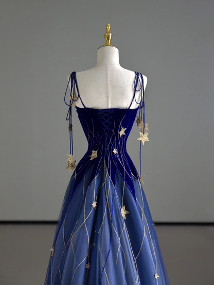 Classy Ball Gown Straps Blue Tulle Prom Dresses Birthday Dresses Dance Party Dress Graduation Prom Dresses DP506