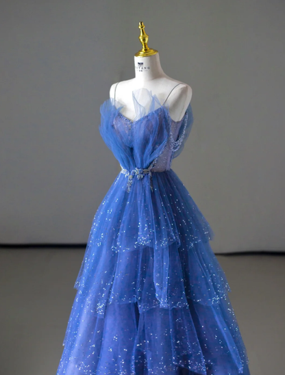Classy Ball Gown Spaghetti Straps Royal Blue Tulle Prom Dresses Birthday Dresses Dance Party Dress Graduation Prom Dresses DP510