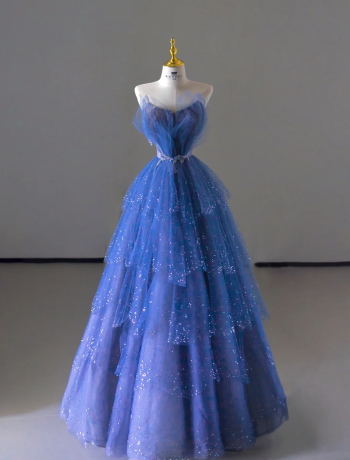Classy Ball Gown Spaghetti Straps Royal Blue Tulle Prom Dresses Birthday Dresses Dance Party Dress Graduation Prom Dresses DP510