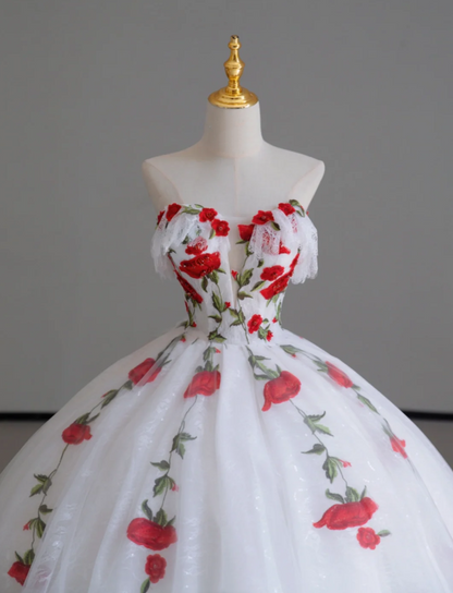 Classy Ball Gown Sweetheart Red White Tulle Prom Dresses Birthday Dresses Dance Party Dress Graduation Prom Dresses DP511