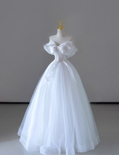 Dreamy Ball Gown Off The Shoulder Tulle Long White Wedding Dresses Summer Brides Dress DP517