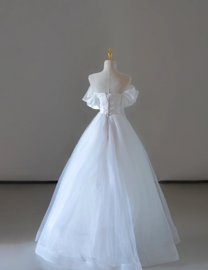 Dreamy Ball Gown Off The Shoulder Tulle Long White Wedding Dresses Summer Brides Dress DP517