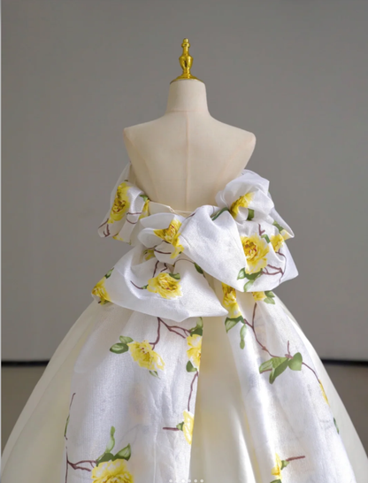 Dreamy Ball Gown Off The Shoulder Satin Long Floral Wedding Dresses Summer Brides Dress DP518