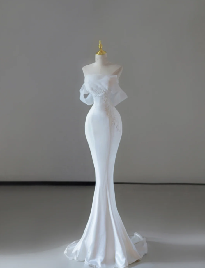 Dreamy Mermaid Sweetheart Long Satin Wedding Dresses Summer Brides Dress DP525