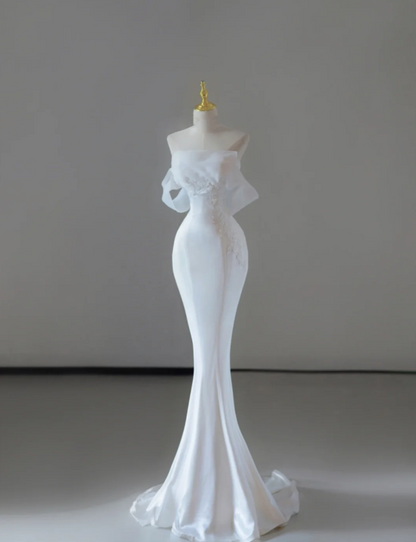 Dreamy Mermaid Sweetheart Long Satin Wedding Dresses Summer Brides Dress DP525