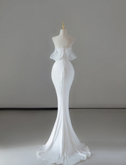 Dreamy Mermaid Sweetheart Long Satin Wedding Dresses Summer Brides Dress DP525