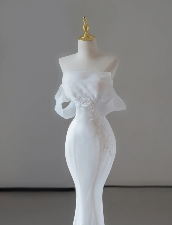 Dreamy Mermaid Sweetheart Long Satin Wedding Dresses Summer Brides Dress DP525