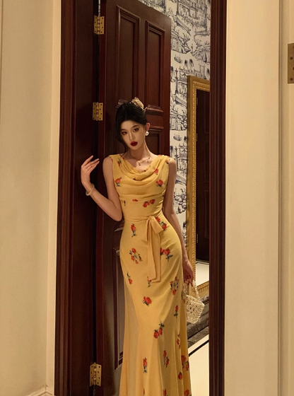 Cute Mermaid Yellow Chiffon Sleeveless 18th Birthday Dress Party Gown Birthday Outfits For Women DP0537