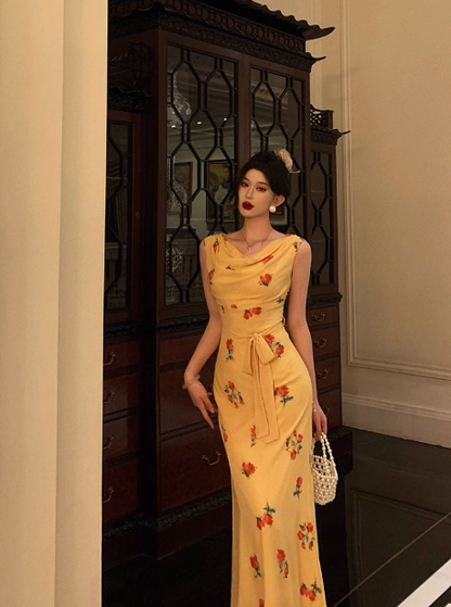 Cute Mermaid Yellow Chiffon Sleeveless 18th Birthday Dress Party Gown Birthday Outfits For Women DP0537