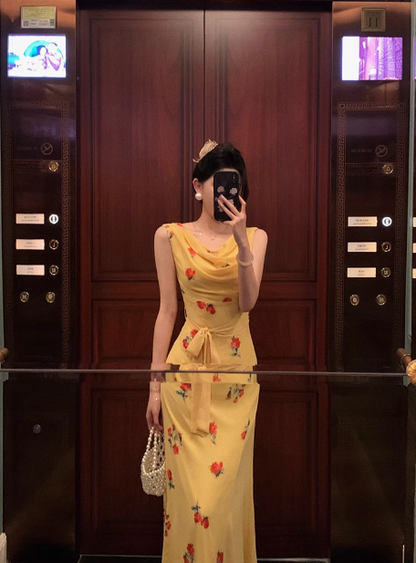 Cute Mermaid Yellow Chiffon Sleeveless 18th Birthday Dress Party Gown Birthday Outfits For Women DP0537