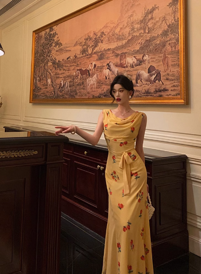 Cute Mermaid Yellow Chiffon Sleeveless 18th Birthday Dress Party Gown Birthday Outfits For Women DP0537