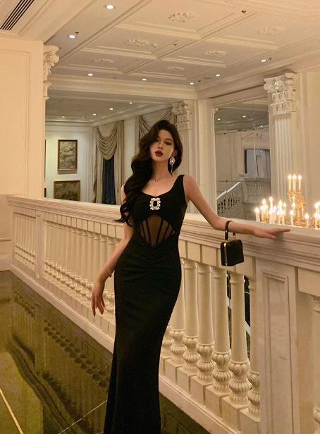 Cute Mermaid V Neckline Black Sleeveless 18th Birthday Dress Party Gown Birthday Outfits Birthday Dress Ideas For Women DP538