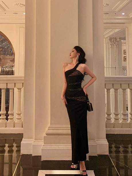 Elegant Sheath One Shoulder Black Sleeveless 18th Birthday Dress Party Gown Birthday Outfits Birthday Dress Ideas For Women DP540