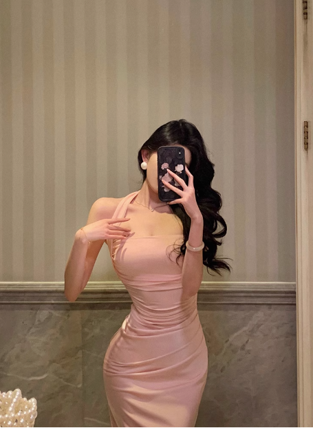 Elegant Sheath Halter Pink Satin Sleeveless 21st Birthday Dress Party Gown Birthday Outfits Birthday Dress Ideas For Women DP542