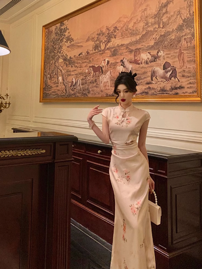 Cute Mermaid Cap Floral Satin Sleeveless 18th Birthday Dress Party Gown Birthday Outfits For Women DP546