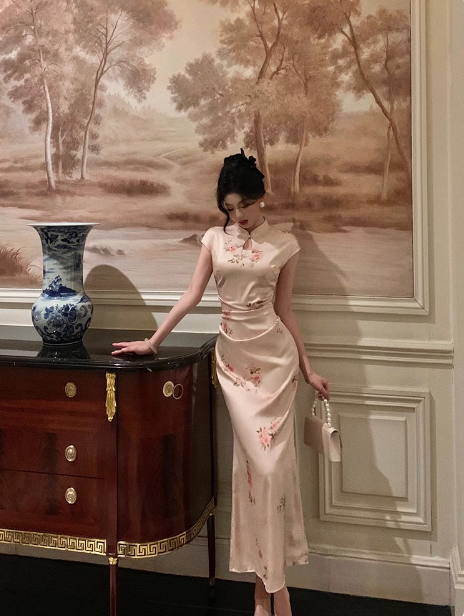 Cute Mermaid Cap Floral Satin Sleeveless 18th Birthday Dress Party Gown Birthday Outfits For Women DP546