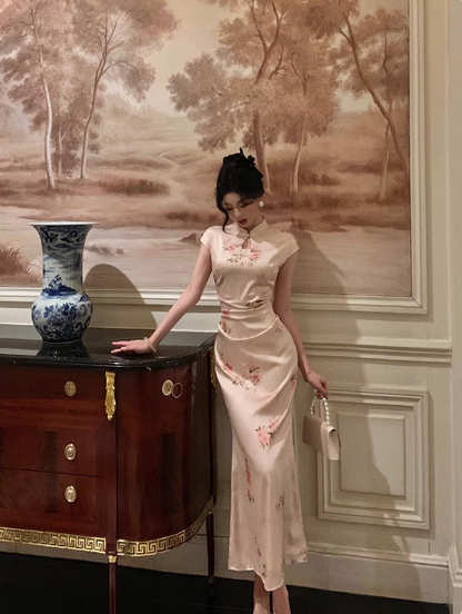 Cute Mermaid Cap Floral Satin Sleeveless 18th Birthday Dress Party Gown Birthday Outfits For Women DP546