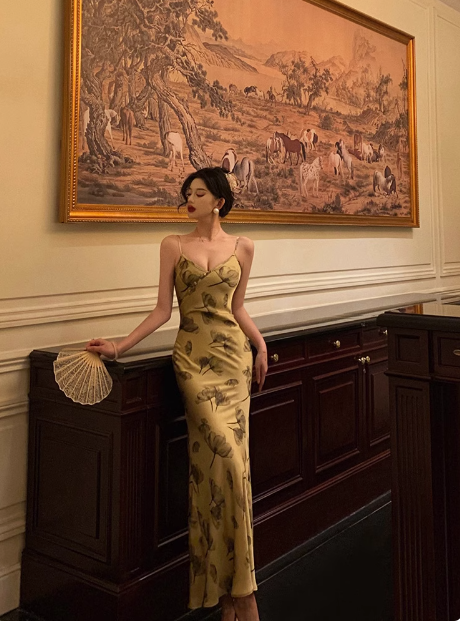 Elegant Mermaid Spaghetti Straps Yellow Floral Sleeveless 18th Birthday Dress Party Gown Birthday Outfits Birthday Dress Ideas For Women DP566