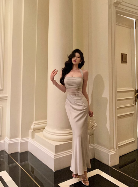 Elegant Mermaid Halter Satin Sleeveless 18th Birthday Dress Party Gown Birthday Outfits Birthday Dress Ideas For Women DP567