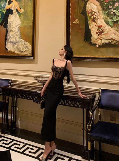 Elegant Mermaid Spaghetti Straps Black Lace Sleeveless 18th Birthday Dress Party Gown Birthday Outfits Birthday Dress Ideas For Women DP568