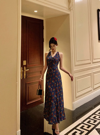 Classy Mermaid V Neckline Blue Floral 18th Birthday Dress Party Gown 21st Birthday Outfits Birthday Dress Ideas For Women DP569