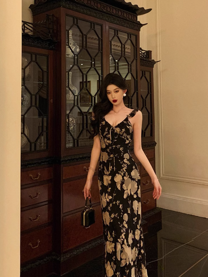 Elegant Mermaid Straps Black Floral Sleeveless 18th Birthday Dress Party Gown Birthday Outfits Birthday Dress Ideas For Women DP570