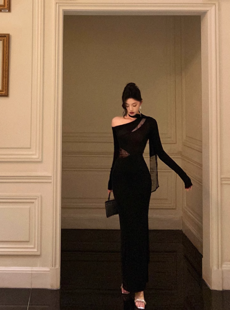 Classy Mermaid One Shoulder Black Long Sleeves 18th Birthday Dress Party Gown 21st Birthday Outfits Birthday Dress Ideas For Women DP571