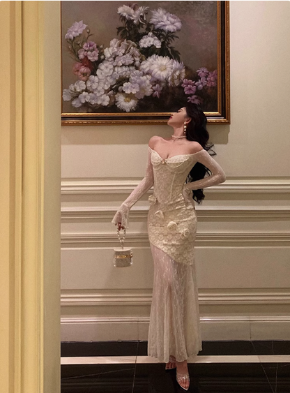 Classy Mermaid White Lace Off The Shoulder 18th Birthday Dress Party Gown 18th Birthday Outfits Birthday Dress Ideas For Women DP573