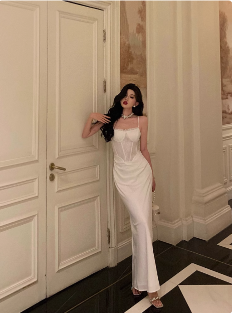 Classy Mermaid Spaghetti Straps White 18th Birthday Dress Party Gown 18th Birthday Outfits Birthday Dress Ideas For Women DP579