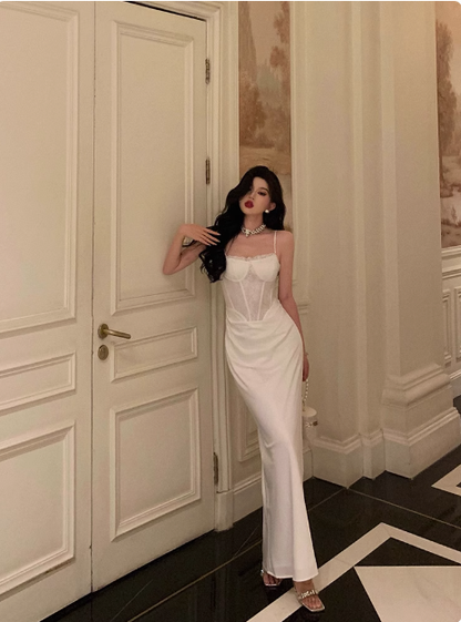 Classy Mermaid Spaghetti Straps White 18th Birthday Dress Party Gown 18th Birthday Outfits Birthday Dress Ideas For Women DP579