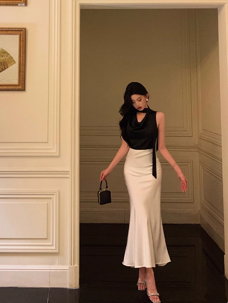 Classy Mermaid 2 Pieces Black White 18th Birthday Dress Party Gown 21st Birthday Outfits Birthday Dress Ideas For Women DP585