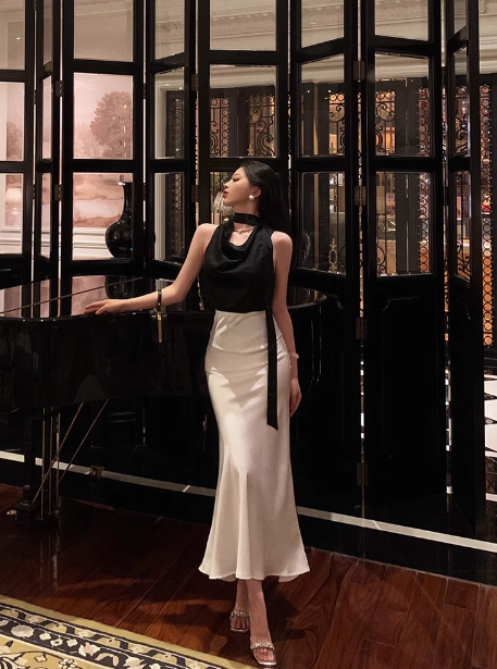 Classy Mermaid 2 Pieces Black White 18th Birthday Dress Party Gown 21st Birthday Outfits Birthday Dress Ideas For Women DP585