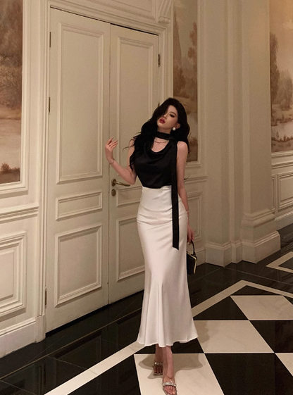 Classy Mermaid 2 Pieces Black White 18th Birthday Dress Party Gown 21st Birthday Outfits Birthday Dress Ideas For Women DP585