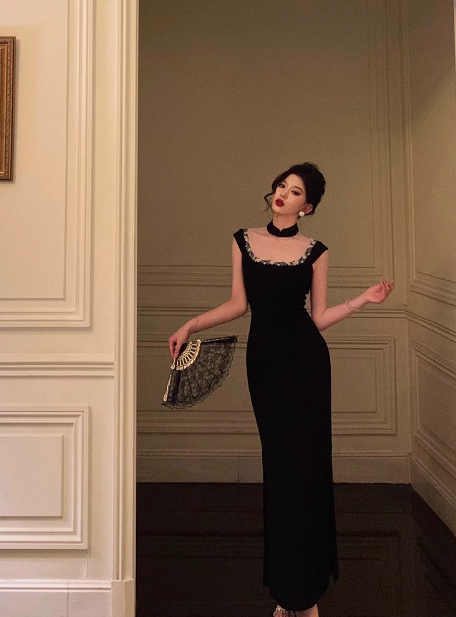 Classy Sheath Square Neck Black 18th Birthday Dress Party Gown 21st Birthday Outfits Birthday Dress Ideas For Women DP586