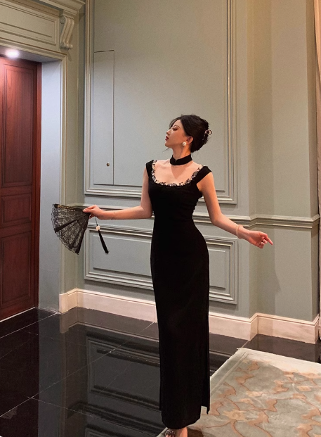 Classy Sheath Square Neck Black 18th Birthday Dress Party Gown 21st Birthday Outfits Birthday Dress Ideas For Women DP586