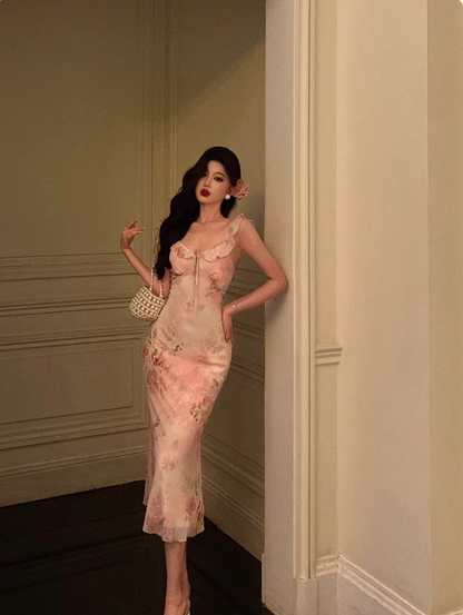 Elegant Sheath Pink Floral Chiffon 18th Birthday Dress Party Gown Birthday Outfits Birthday Dress Ideas For Women DP592