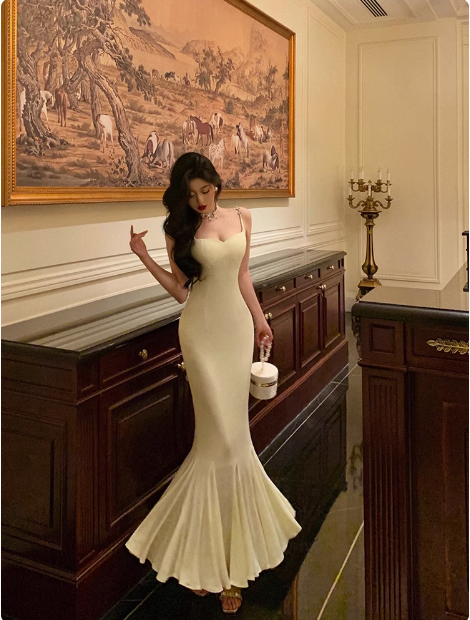 Elegant Mermaid Spaghetti Straps Ivory 18th Birthday Dress Party Gown Birthday Outfits Birthday Dress Ideas For Women DP593