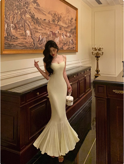 Elegant Mermaid Spaghetti Straps Ivory 18th Birthday Dress Party Gown Birthday Outfits Birthday Dress Ideas For Women DP593