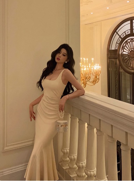 Elegant Mermaid Square Neckline Ivory 18th Birthday Dress Party Gown Birthday Outfits Birthday Dress Ideas For Women DP598