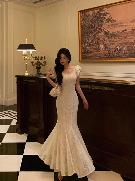 Classy Mermaid Lace White Long 18th Birthday Dress Party Gown 21st Birthday Outfits Birthday Dress Ideas For Women DP600