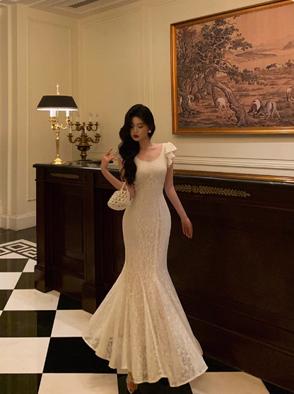 Classy Mermaid Lace White Long 18th Birthday Dress Party Gown 21st Birthday Outfits Birthday Dress Ideas For Women DP600