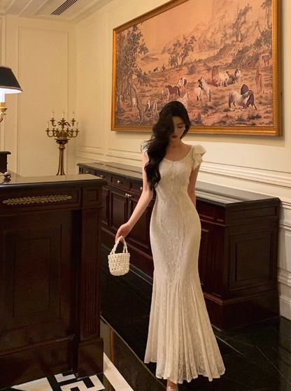 Classy Mermaid Lace White Long 18th Birthday Dress Party Gown 21st Birthday Outfits Birthday Dress Ideas For Women DP600