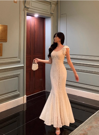 Classy Mermaid Lace White Long 18th Birthday Dress Party Gown 21st Birthday Outfits Birthday Dress Ideas For Women DP600