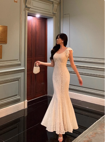 Classy Mermaid Lace White Long 18th Birthday Dress Party Gown 21st Birthday Outfits Birthday Dress Ideas For Women DP600