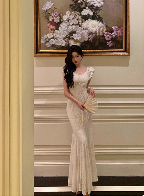 Classy Mermaid Lace White Long 18th Birthday Dress Party Gown 21st Birthday Outfits Birthday Dress Ideas For Women DP600