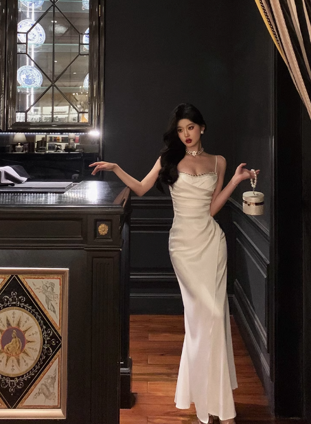 Cute Mermaid Spaghetti Straps White Sleeveless 18th Birthday Dress Party Gown Birthday Outfits For Women DP604